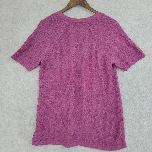 J. Jill Womens V-Neck Textured Knit Top L Petite Purple Cotton/Acrylic 5CT - Picture 2 of 7